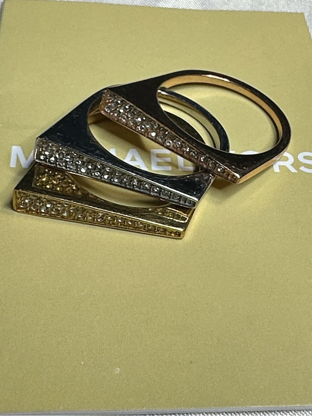 Michael Kors Gold Tone Crystal Stackable Knuckle Rings - Trio Set of 3